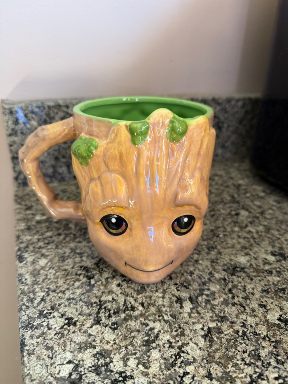 Groot-Inspired Brown Ceramic Character Mug with Green Interior